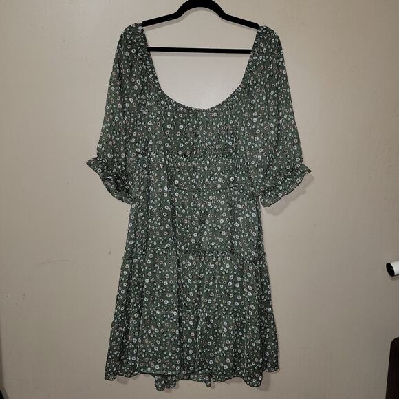 Trixxi Green Floral Thin Cottage Smocked Dress 3Xl Puff Sleeve - Picture 6 of 10